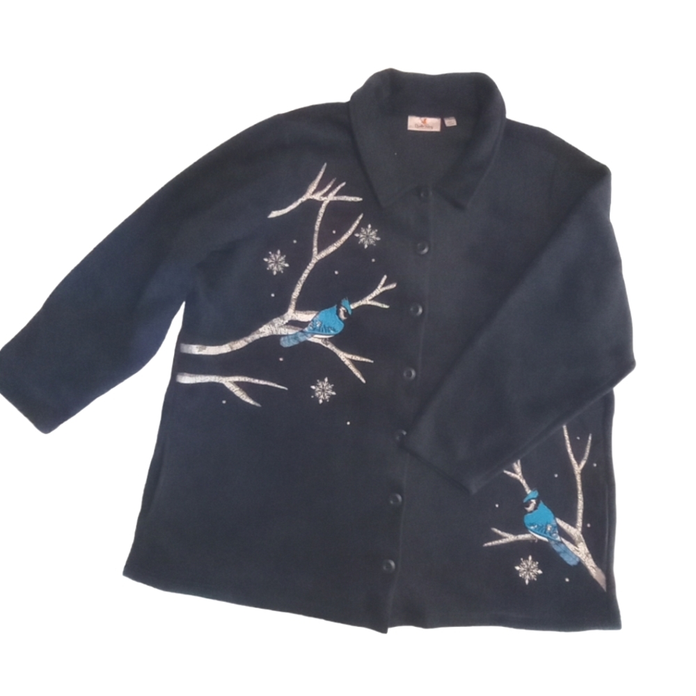 Winter Holidays Embroidered Blue Jays Quacker Factory Blue Women's Sweater 3X